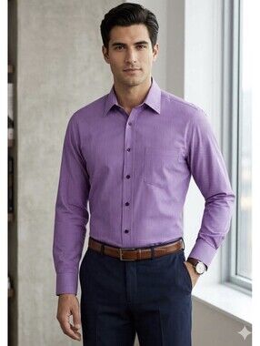 Alan Flusser Mens M Dress Shirt Purple Black Stripe 100% Cotton Button-Up Career